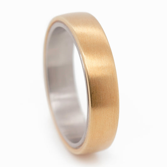 [SOLD] Niessing 5mm Rectangular Shank Profile Ring - 18ct Yellow Gold Outer, Platinum Inner Silk Matt (AOYG0381-25)