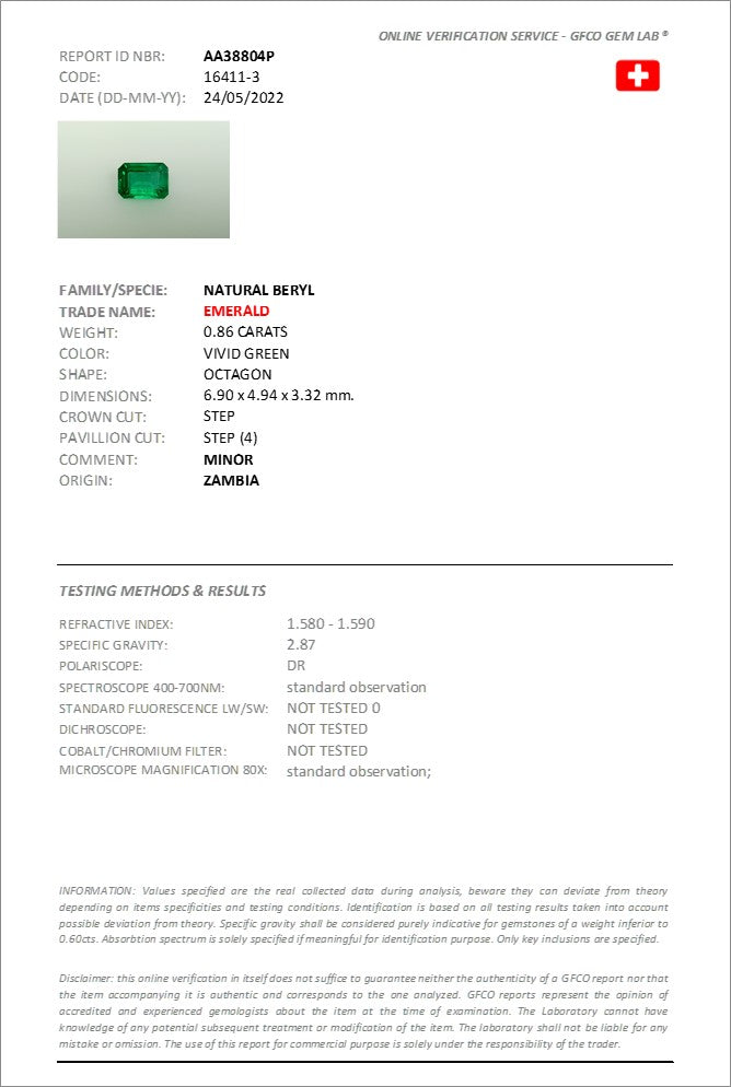 6.9x4.94mm Octagonal Zambian Emerald - Certificated (EME021)