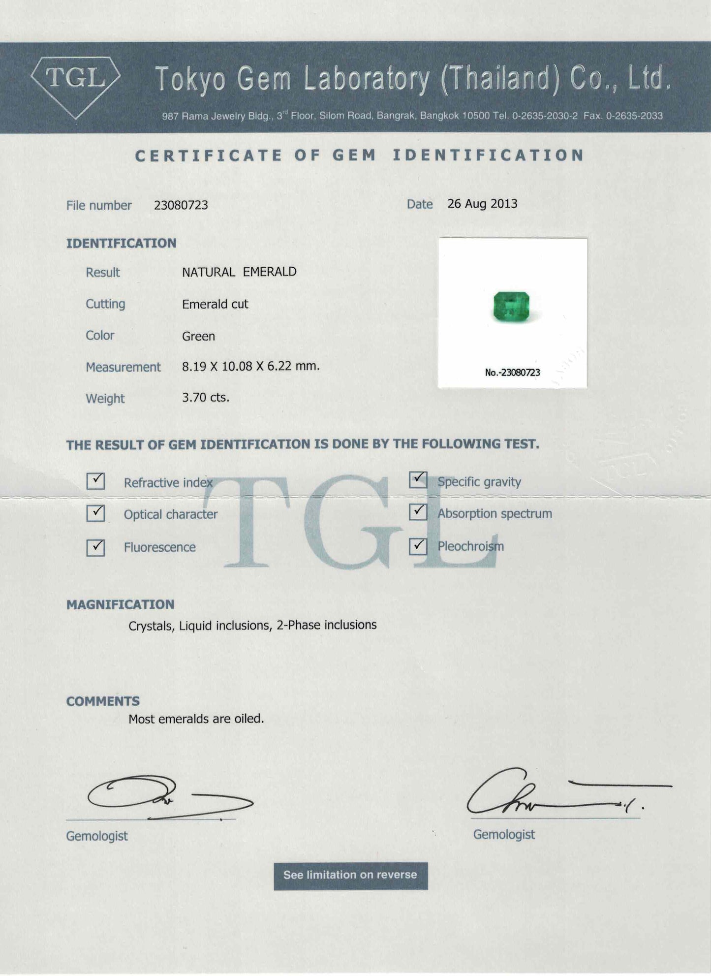 10.08x8.19 mm Octagonal Emerald - Certificated (EME1082)