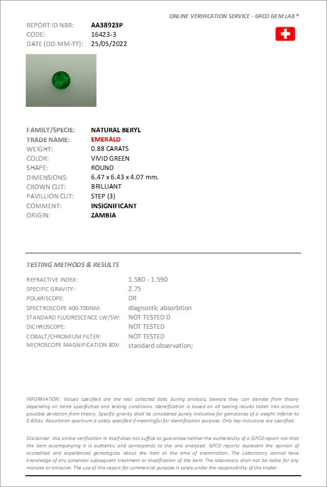 6.47x6.43mm Round Zambian Emerald - Certificated (EMR015)