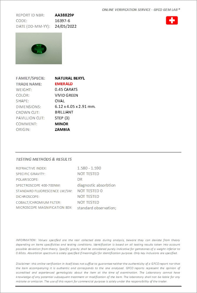 6.12x4.05mm Oval Zambian Emerald - Certificated (EMV018)