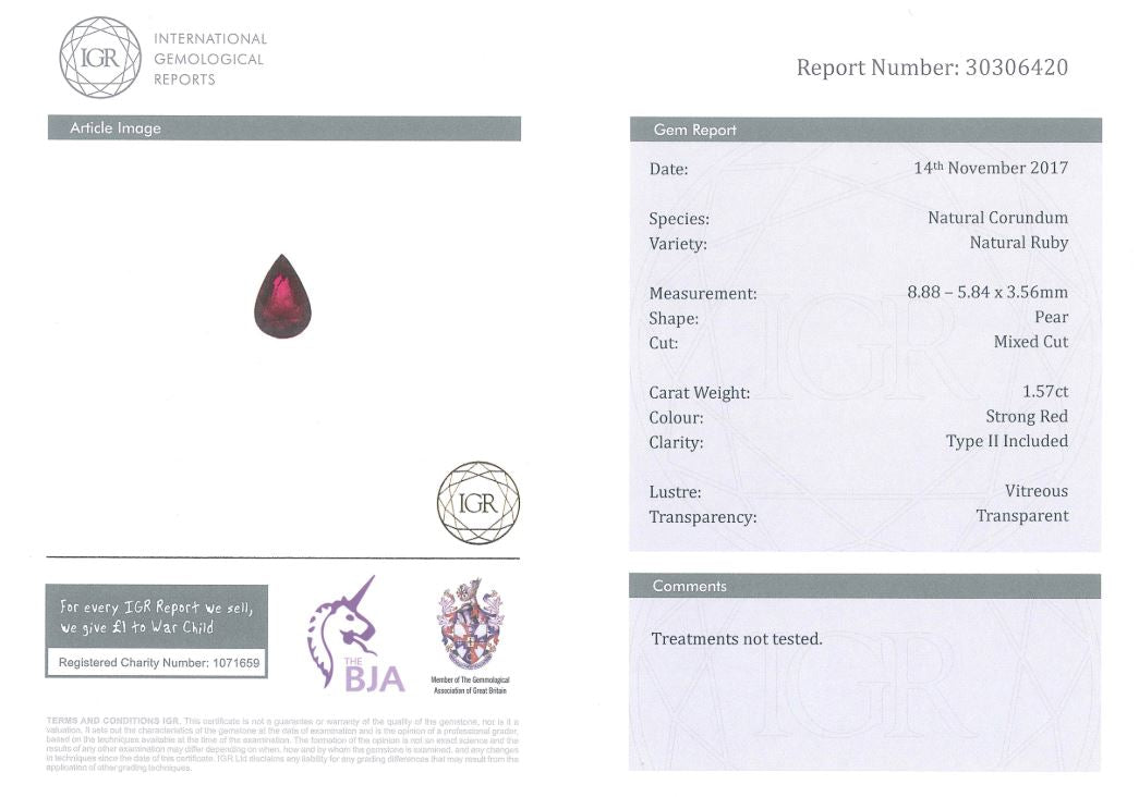 8.88x5.84mm Pear-Shaped Ruby - Certificated (RUP89W)