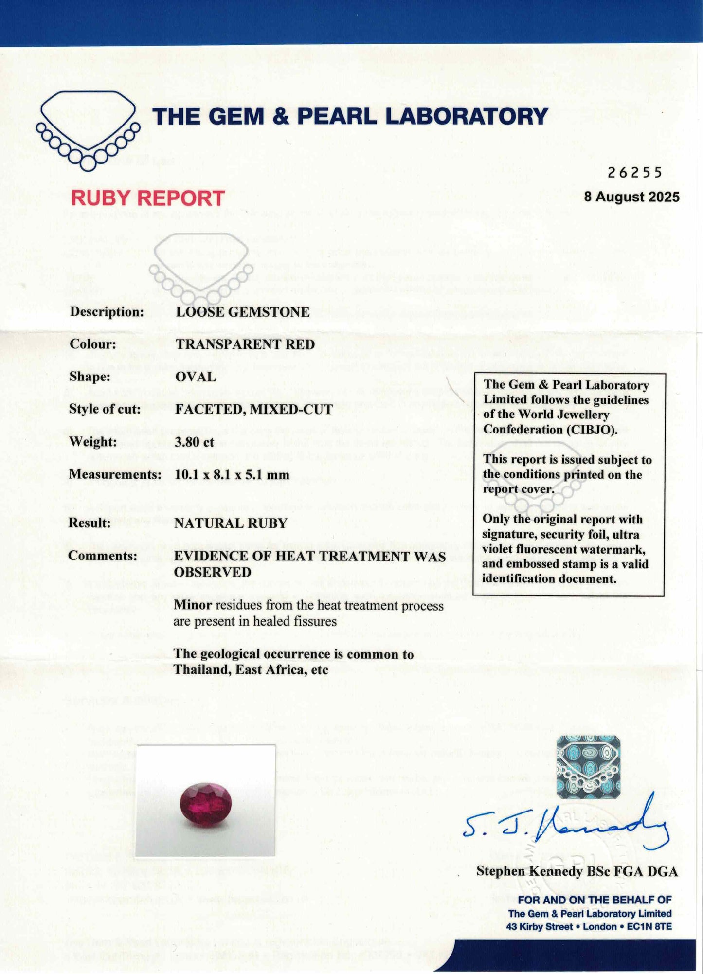 10.08x8.08mm Oval Ruby - Certificated (RUV108A)