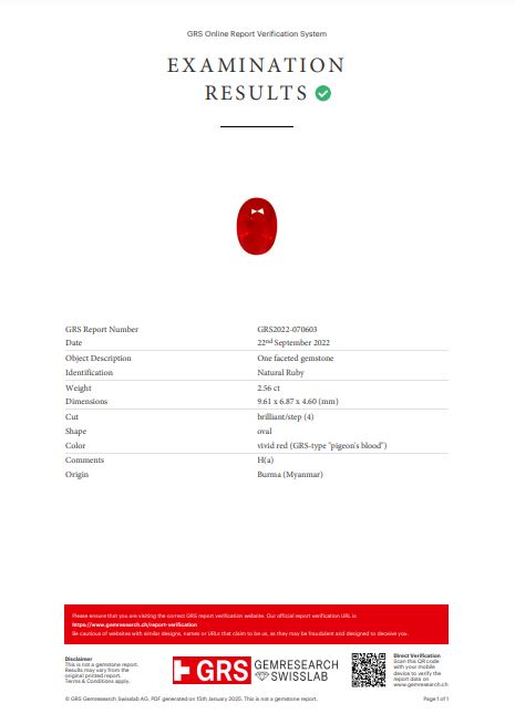9.61x6.87mm Oval Burmese Ruby - Certificated (RUV116)