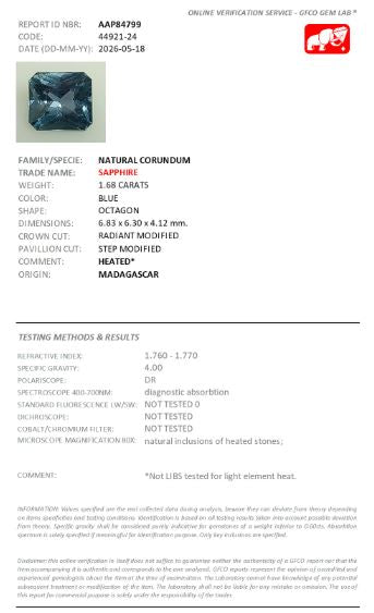 6.83x6.30mm Octagonal Radiant Ceylon Sapphire - Certificated (SACE016)