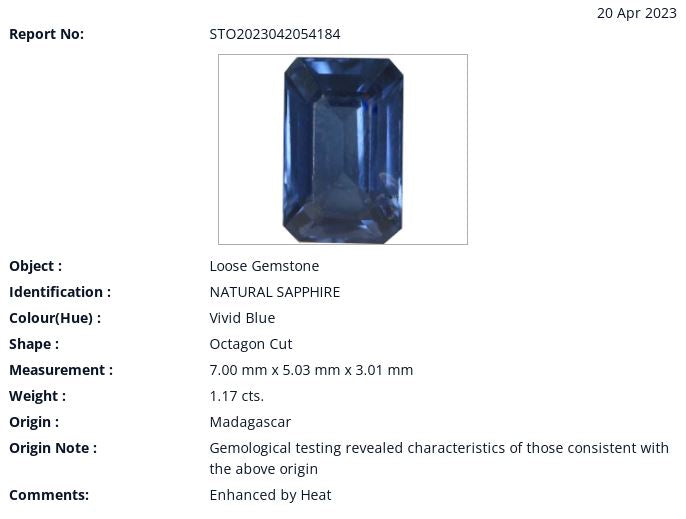 7.00x5.03mm Octagonal Madagascan Sapphire Certificated (SACE128)