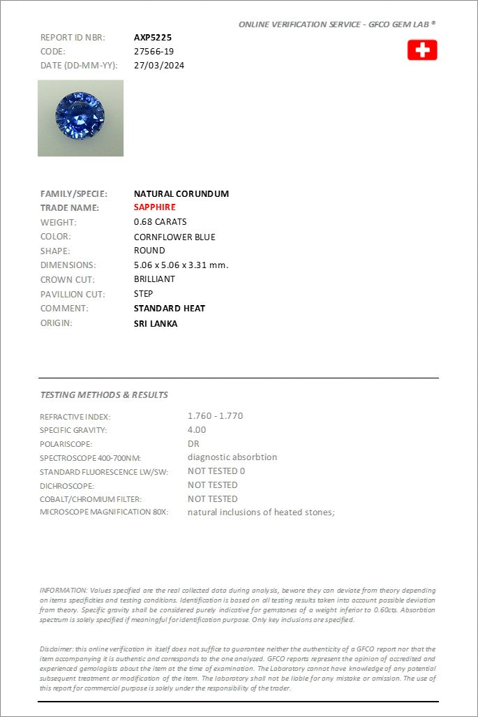 5.06mm Round Ceylon Sapphire Certificated (SACR008)