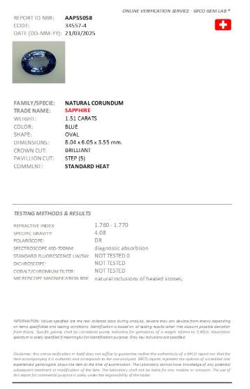 8.04x6.05mm Oval Ceylon Sapphire Certificated (SACV011)