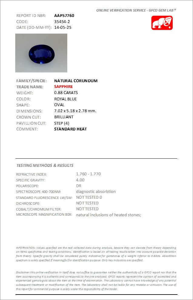 7.02x5.18mm Oval Ceylon Sapphire Certificated (SACV015)