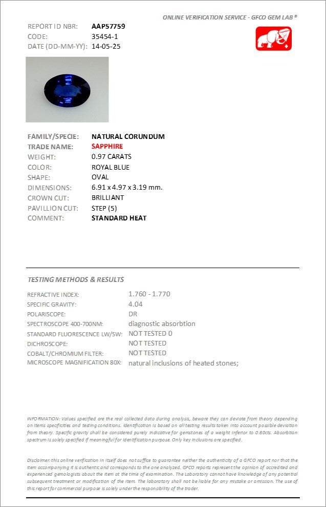 6.91x4.97mm Oval Ceylon Sapphire Certificated (SACV016)