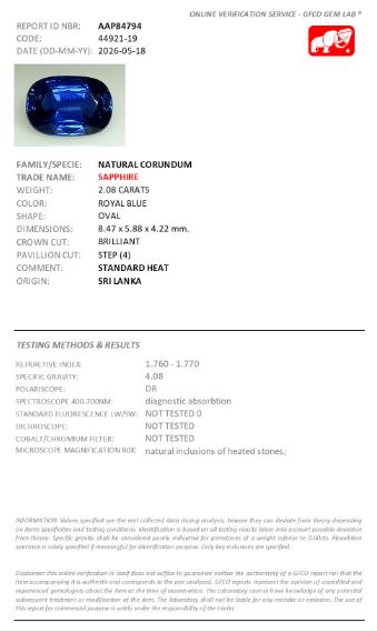 8.47x5.88mm Oval Ceylon Sapphire Certificated (SACV025)