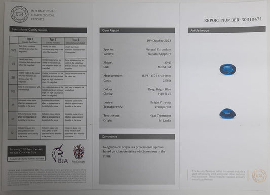 8.87x6.76mm Oval Ceylon Sapphire Certificated (SACV97AW)