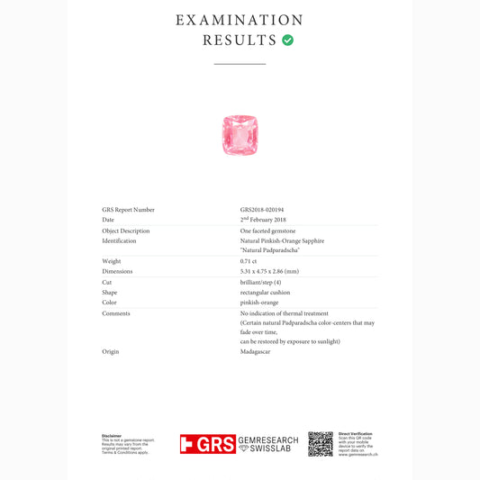 5.31x4.75mm Cushion Padparadscha Sapphire Certificated (SAPDV003)