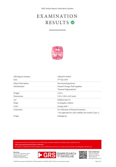 5.65x5.00mm Cushion Padparadscha Sapphire Certificated (SAPDV005)