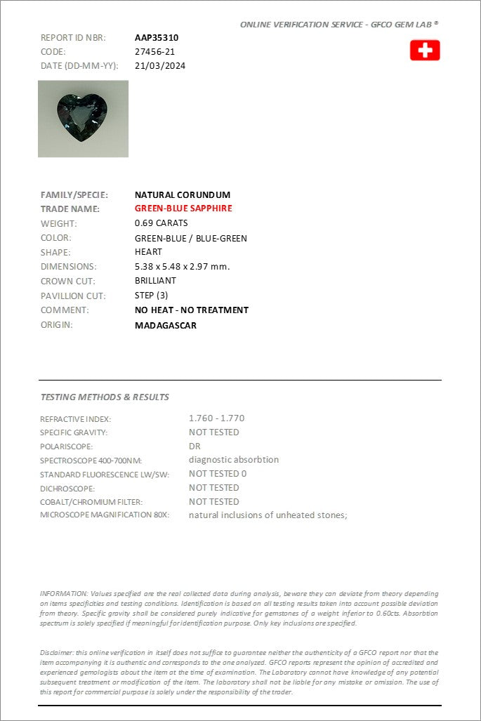 5.38x5.48mm Heart No Heat Teal Sapphire Certificated (SATH002)