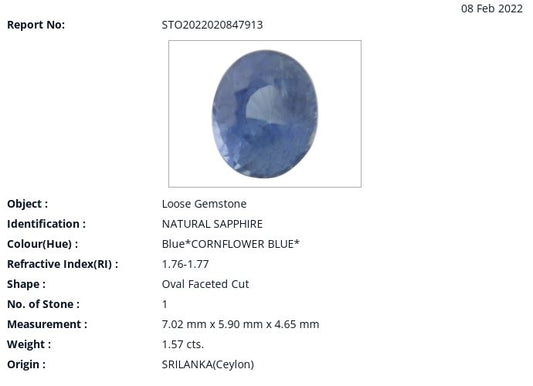 7.02x5.9mm Oval Unheated Sapphire Certificated (SAV159)