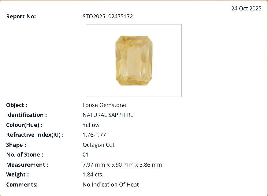 7.97x5.90mm Octagonal No Heat Yellow Sapphire (SAYE024)
