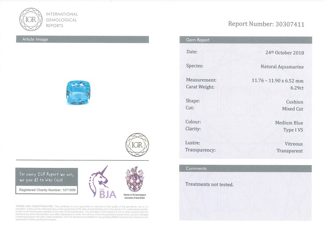 12mm Cushion Aqua - Certificated (AQCU12)