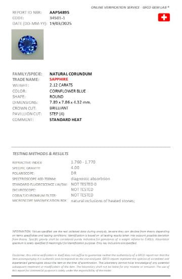 7.89mm Round Ceylon Sapphire Certificated (SACR028)