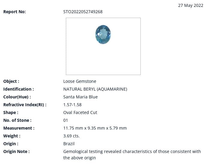 [SOLD] 11.75x9.35mm Oval 'Santa-Maria' Aqua Certificated (AQV012)