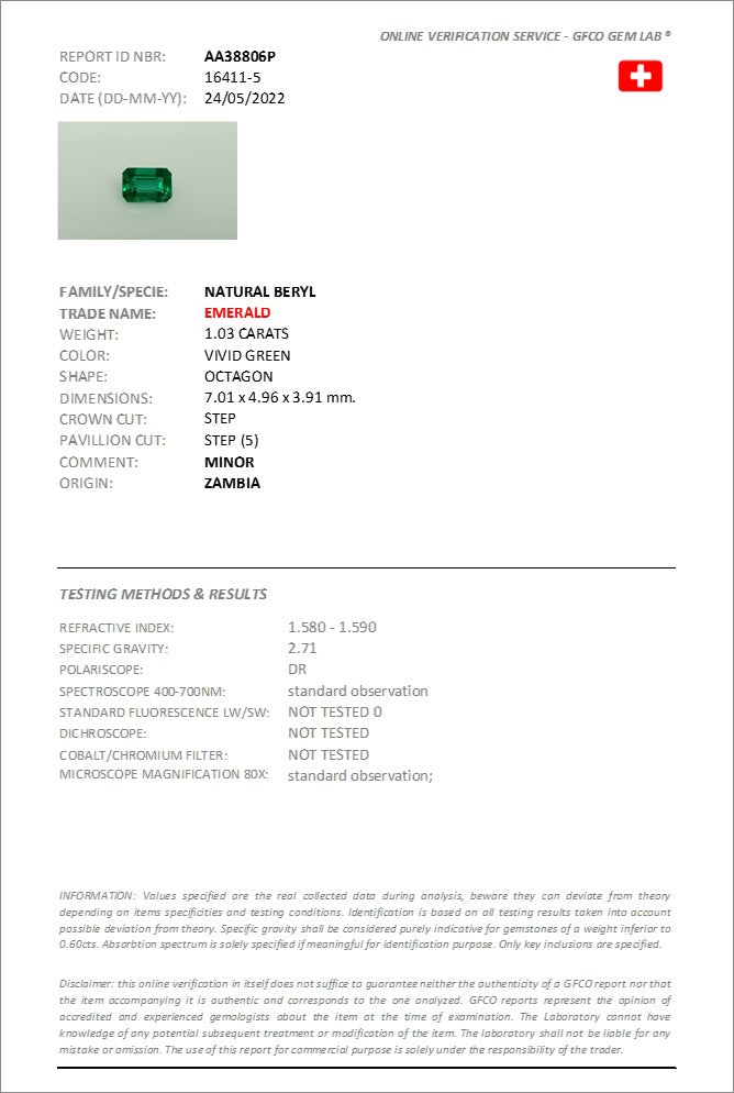 7.01x4.96mm Octagonal Zambian Emerald - Certificated (EME023)