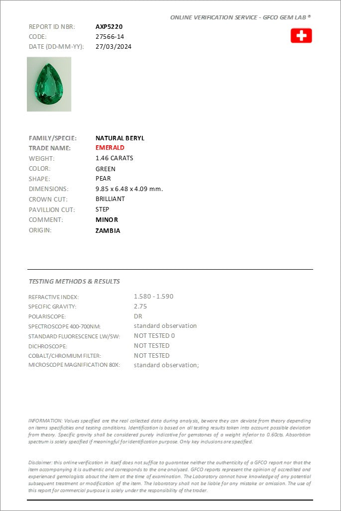 9.85x6.48mm Pear-Shape Zambian Emerald Certificated (EMP008)