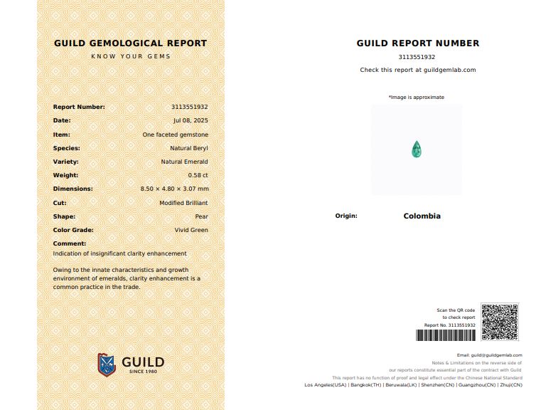 [SOLD] 8.50x4.80mm Pear-Shape Colombian Emerald Certificated (EMP009)