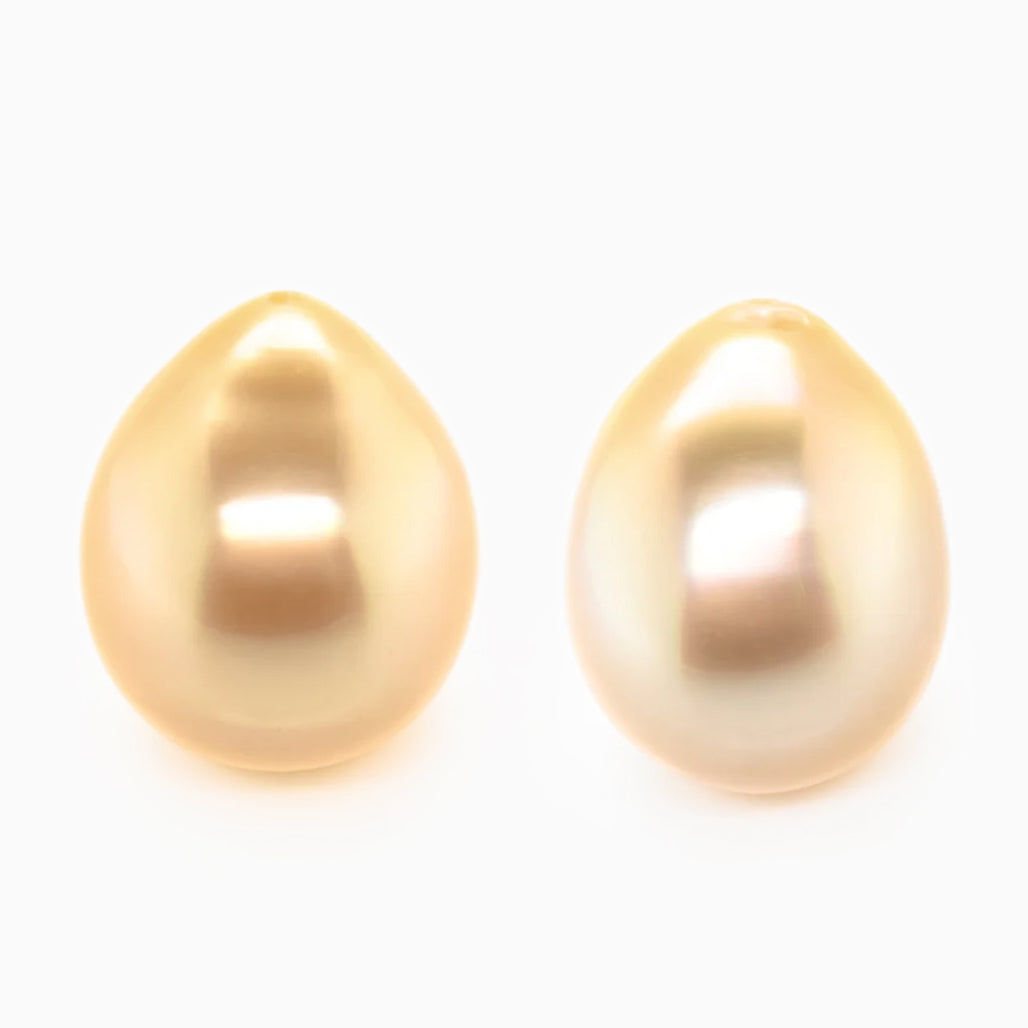 [SOLD] 14x10mm Natural Golden Half-Drilled Freshwater Drop Pearls (PSGD1500)