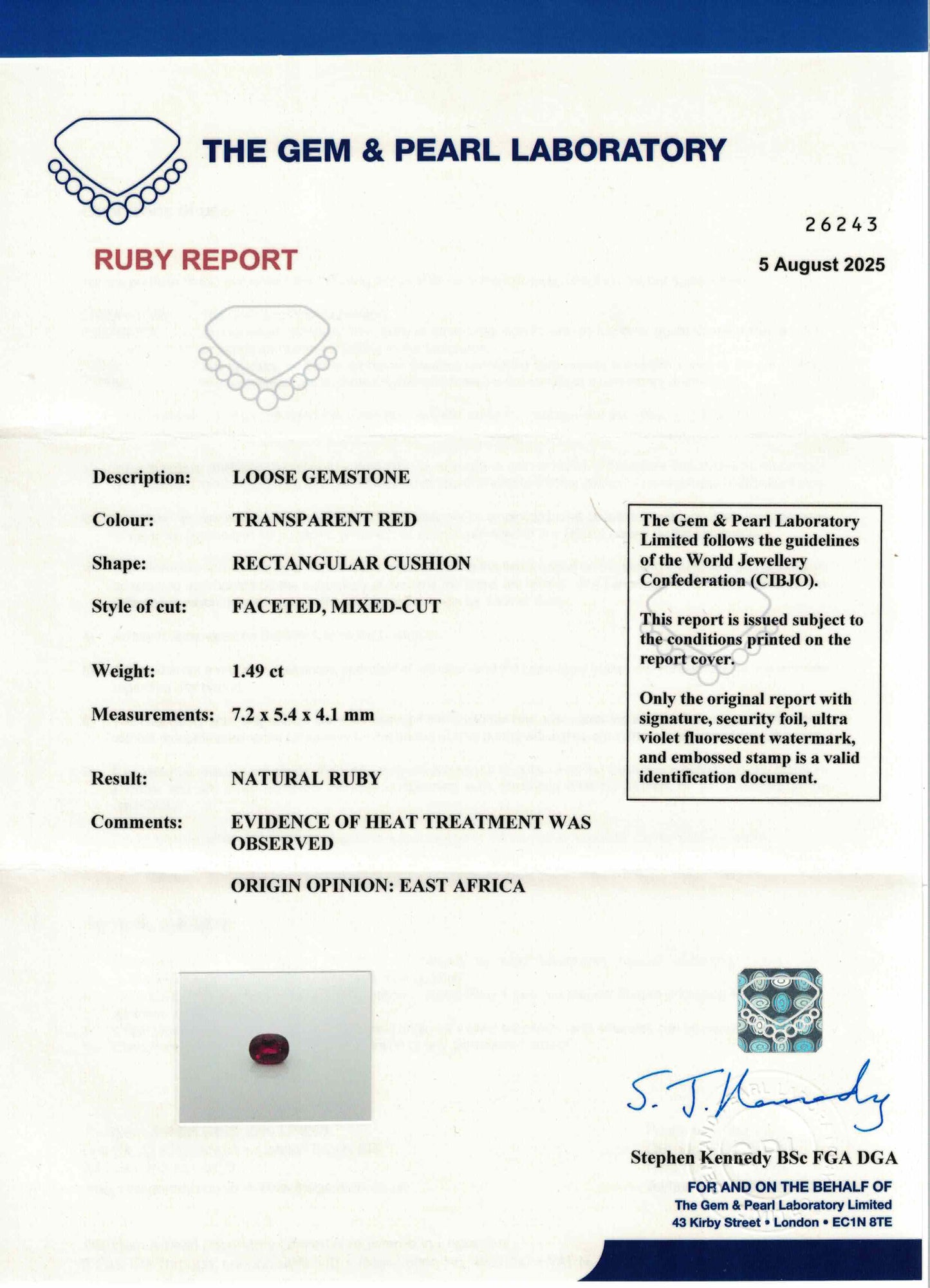 7.26x5.45mm Oval Ruby - Certificated (RUV118)