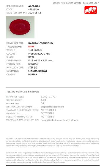 8.14x6.21mm Oval Ruby - Certificated (RUV119)