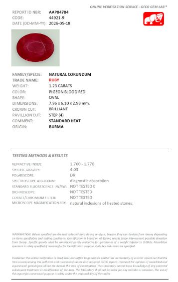 7.96x6.10mm Oval Ruby - Certificated (RUV122)