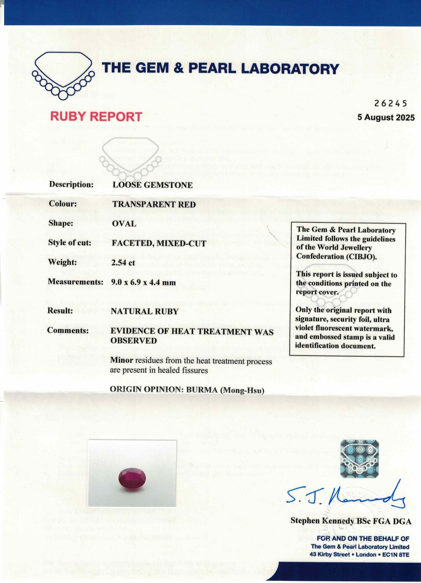 9.05x6.94mm Oval Ruby - Certificated (RUV97D)