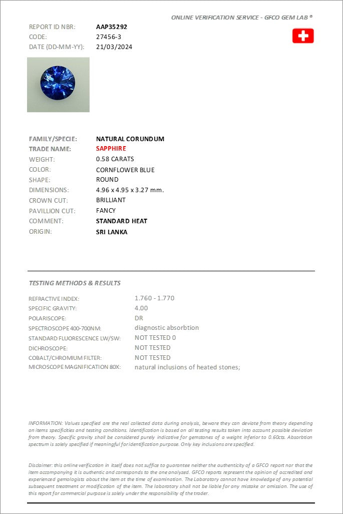 4.95mm Round Ceylon Sapphire Certificated (SACR004)