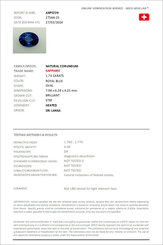 7.96x6.28mm Oval Ceylon Sapphire - Certificated (SACV007)