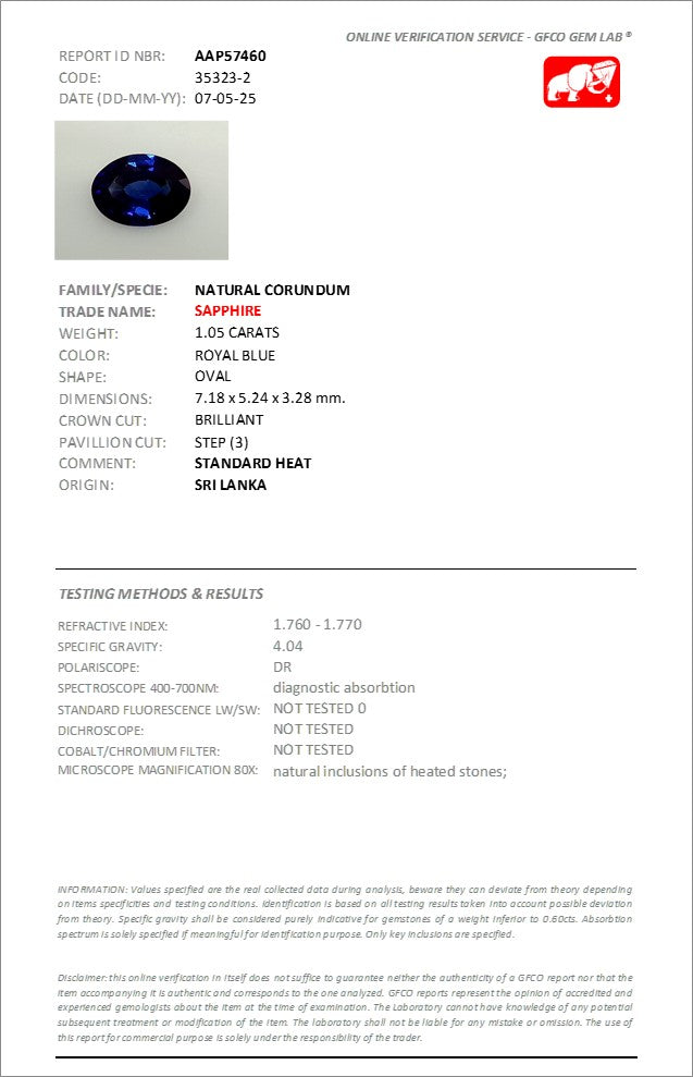 7.18x5.24mm Oval Ceylon Sapphire Certificated (SACV017)