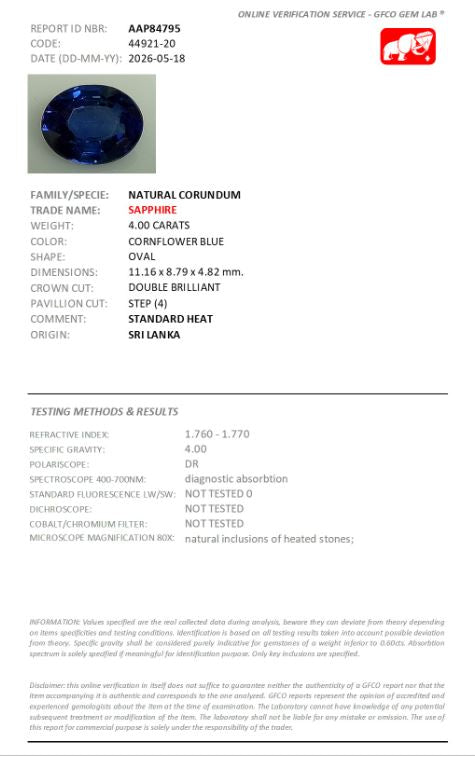11.16x8.79mm Oval Ceylon Sapphire - Certificated (SACV024)