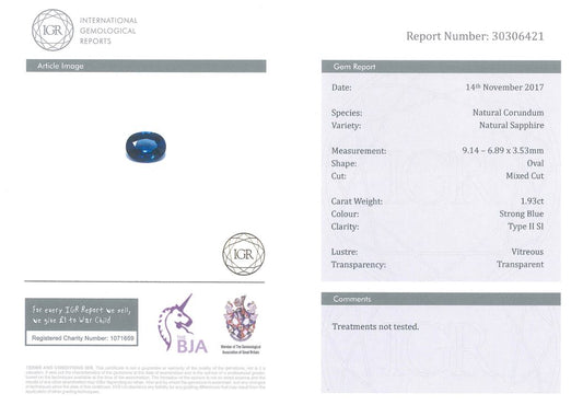 9.14x6.89mm Oval Ceylon Sapphire Certificated (SACV97EW)