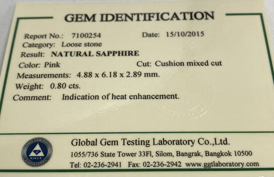 6.12x4.83mm Cushion Pink Sapphire - No Heat - Certificated (SAPCU004)