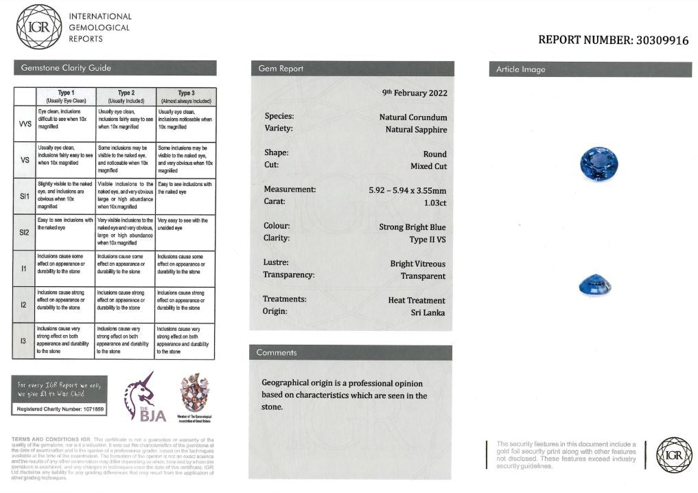 5.94mm Round Ceylon Sapphire Certificated (SAR114)