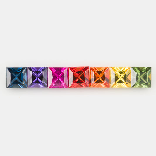 [SOLD] 3mm Princess-Cut Rainbow Sapphire Set (SARR216)