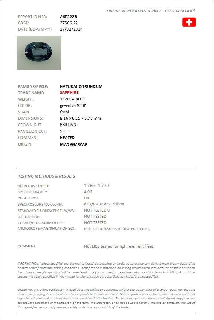 8.16x6.19mm Oval Teal Sapphire Certificated (SATV008)