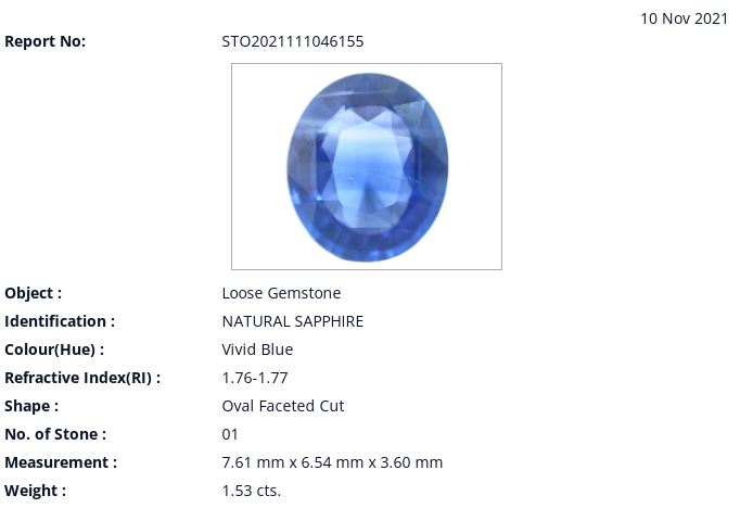 7.61x6.54mm Oval Unheated Sapphire Certificated (SAV158)