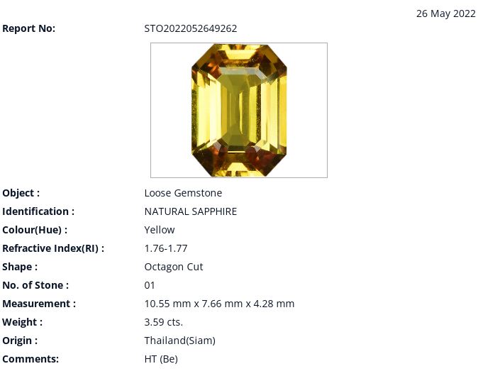 10.55x7.66mm Octagonal Yellow Sapphire - 3.59ct (SAYE10576)