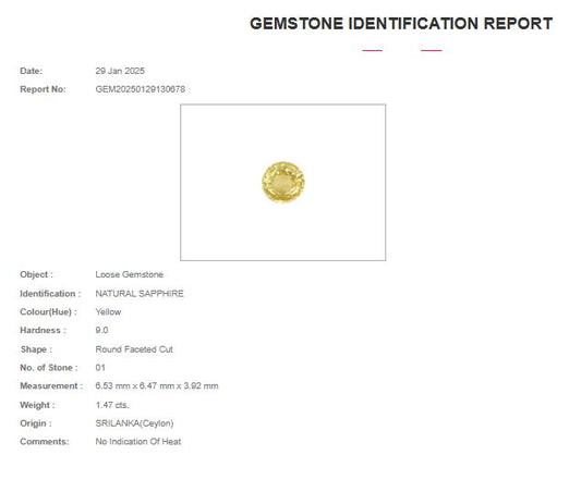 6.53x6.47mm Round Unheated Yellow Sapphire - Certificated (SAYR022)