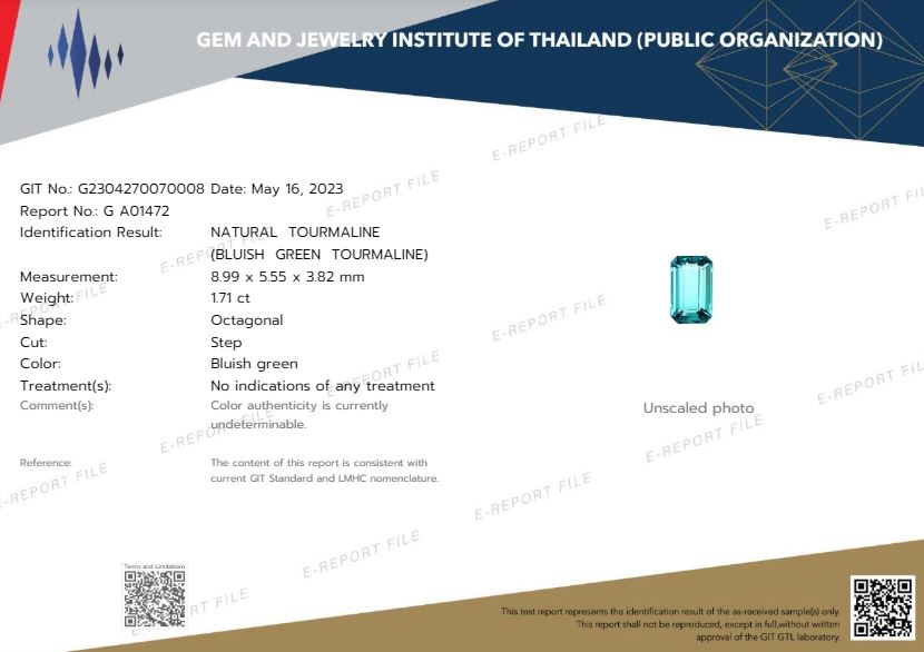 8.99x5.55mm Octagonal Teal Tourmaline Certificated (TOGE002)